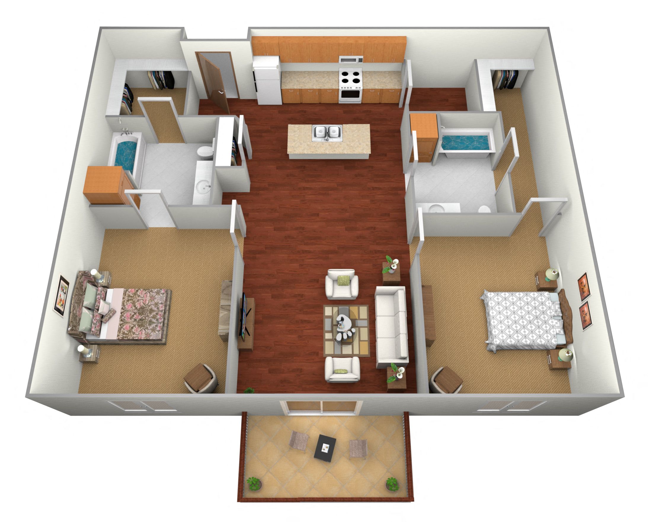 Floor plan for 2 beds, 2 baths, 1146 sqft